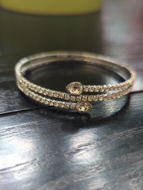 Authentic Swarovski Double-Row Open Wrap Bangle Bracelet in Clear Crystal